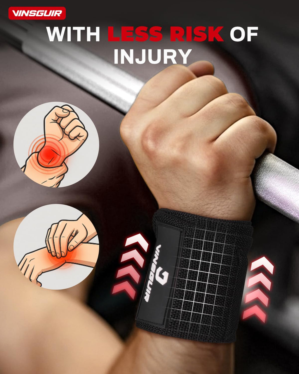 VINSGUIR 21'' Elastic Wrist Wraps for Weightlifting and Working Out(USPA Approved), Breathable Gym Wrist Sraps for Weightlifting with Thumb Loop and Left/Right Tabs, Wrist Brace for Wrist Support and Protection, Men and Women (Pair)