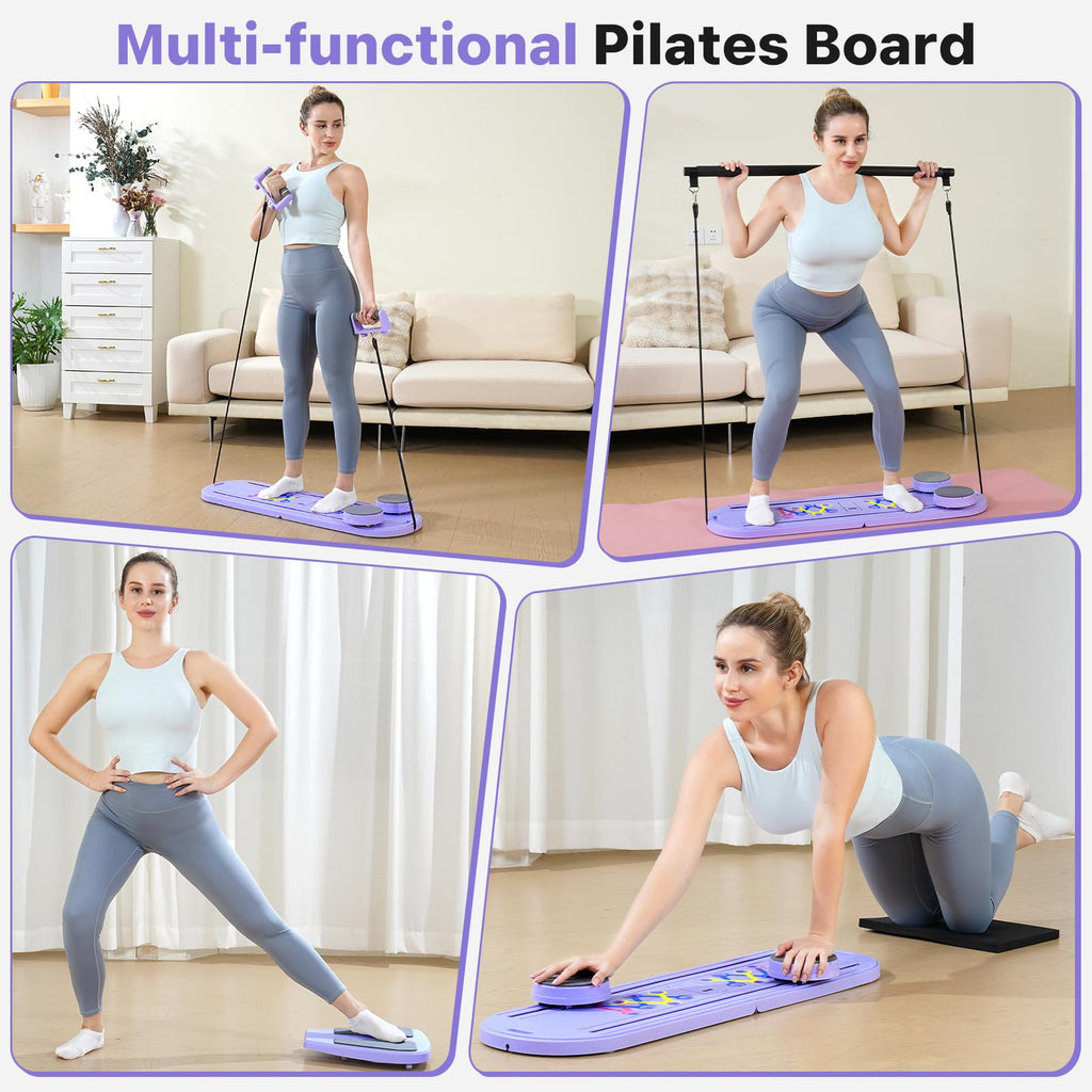 Pilates Board, Pilates Reformer Set, 7 in 1 Multifunctional Pilates Reformer Machine with Timer, Portable Foldable Pilates Board for Home Workout, Pilates Kit with Storage Bag