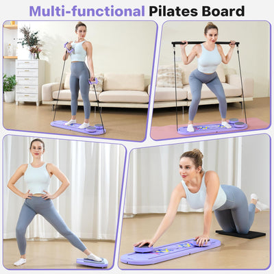 Pilates Board, Pilates Reformer Set, 7 in 1 Multifunctional Pilates Reformer Machine with Timer, Portable Foldable Pilates Board for Home Workout, Pilates Kit with Storage Bag