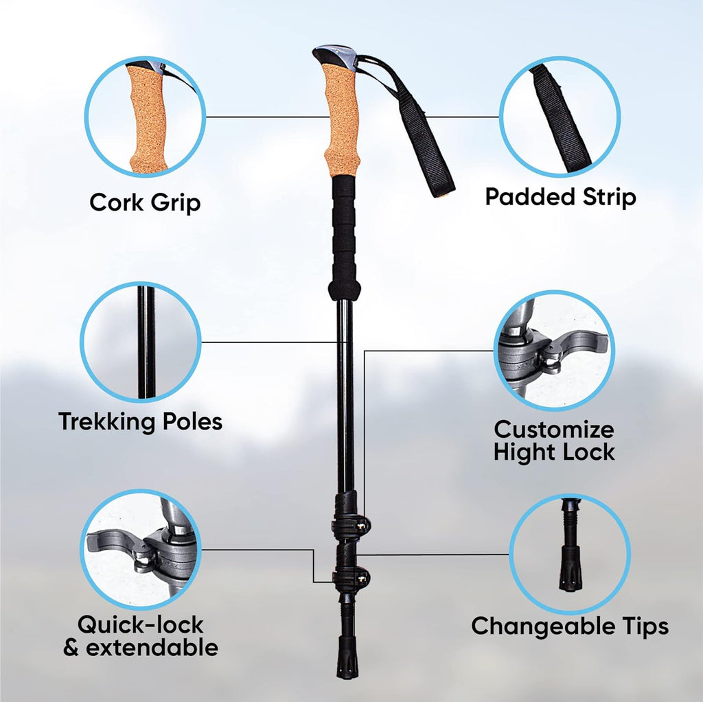Laniti Nordic Walking Sticks – Adjustable Hiking Poles Expandable to 54" – Lightweight Trekking Poles with 10 Tips – Shock-Absorbing Carbon Fiber & Aluminum – for Men, Women