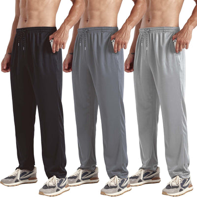 ZH 3 Pack Men's Sweatpants Open Bottom Joggers Lightweight Quick Dry Athletic Pants with Pockets for Workout & Lounge