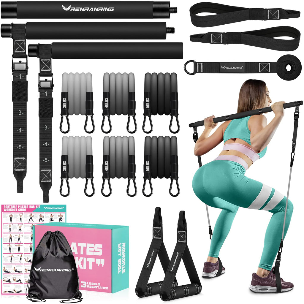Pilates Bar Kit with Resistance Bands, Multifunctional Pilates Bar for Women & Men with Heavy-Duty Metal Adjustment Buckle, Pilates Home Equipment for Full BodyWorkouts