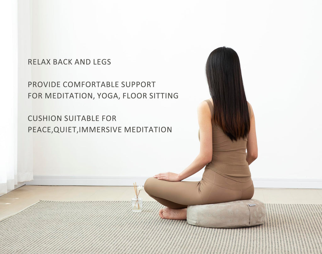 Meditation Cushion, Comfortable Meditation Pillow with Peacock Feather Jacquard Cover. Buckwheat Hull Filled Zafu Floor Pillow 16 * 16 * 5 in