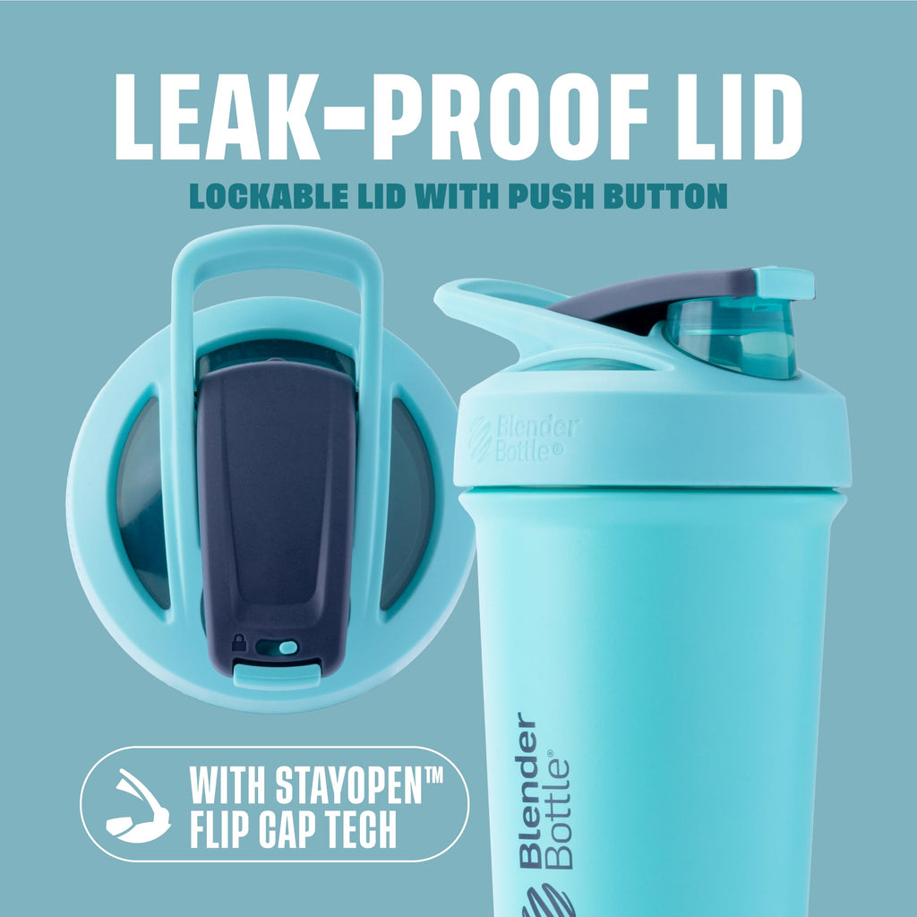 BlenderBottle Strada Shaker Cup Insulated Stainless Steel Water Bottle with Wire Whisk, 24-Ounce, Black