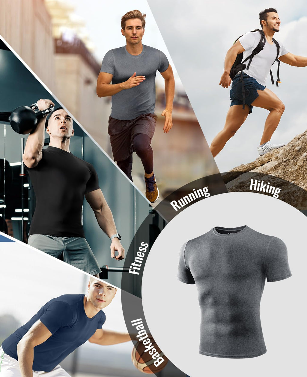 Niksa Men's Compression Shirts 1/2/4 Pack, Workout Gym Shirt Short Sleeve, Moisture Wicking Active Fit Base Layer T-Shirt