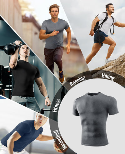 Niksa Men's Compression Shirts 1/2/4 Pack, Workout Gym Shirt Short Sleeve, Moisture Wicking Active Fit Base Layer T-Shirt