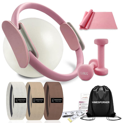 Pilates Equipment Kit for Home Workout, Pilates Ring and Ball Set with 2.2lb *2 Dumbbells, Fabric Resistance Bands, Tape Measure, Bag, Pilates Essentials Accessories for Women Yoga