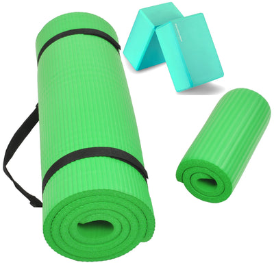 Fitvids All Purpose 1/2-Inch Extra Thick High Density Anti-Tear Exercise Yoga Mat and Knee Pad with Carrying Strap and Optional Yoga Blocks, Multiple