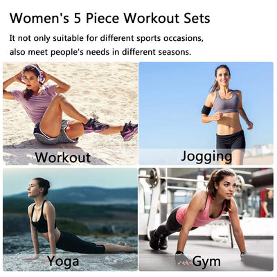 5pcs Workout Outfits for Women Athletic Sets Sport Suits Yoga Gym Fitness Exercise Clothes Jogging Tracksuits