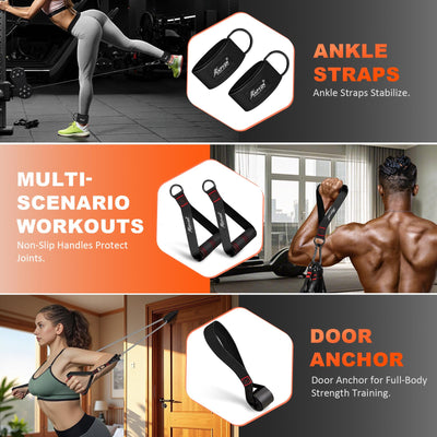 HPYGN Resistance Bands, Exercise Bands with Handles, Fitness Bands, Workout Bands with Door Anchor and Ankle Straps, for Heavy Resistance Training, Physical Therapy, Shape Body, Yoga, Home Workout Set
