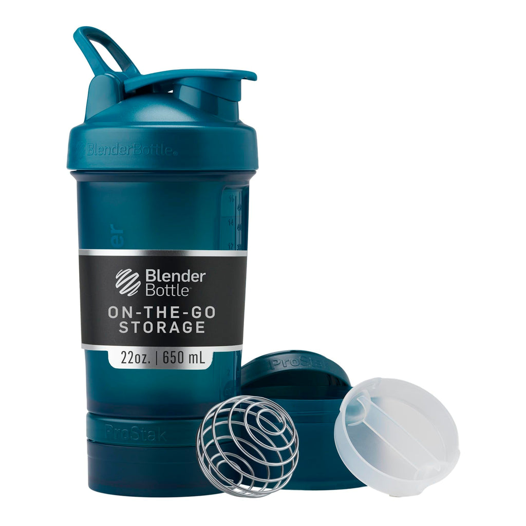 BlenderBottle Shaker Bottle with Pill Organizer and Storage for Protein Powder, Classic V2 ProStak System, 22-Ounce, Smoke Grey