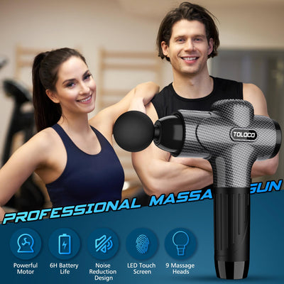 TOLOCO Massage Gun Deep Tissue, Percussion Massage Gun with 10 Replacement Heads, Super Quiet Portable Electric Massager for Athletes, Relax, Black
