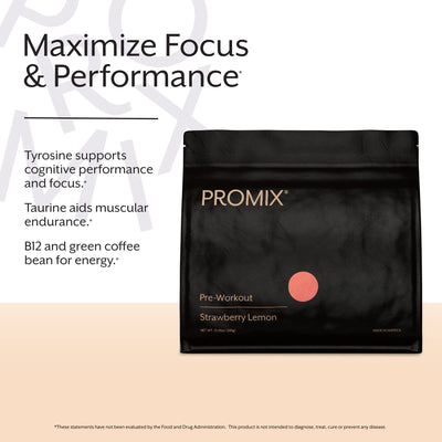 Promix Pre-Workout Powder, Strawberry Lemon – Boosts Focus, Energy & Endurance – With Caffeine, B12, Beta-Alanine & L-Tyrosine – Gluten & Dairy-Free, 10.05 oz