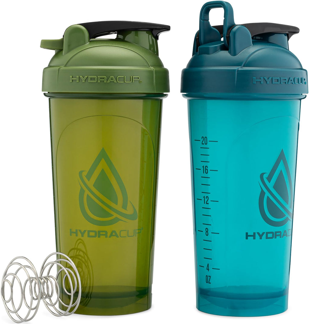 Hydra Cup ProFlow [2 Pack] 28 oz Shaker Bottles for Protein Shakes, Shaker Cups with Ball Blender Whisk, Shaker Bottle with Handle, Travel To Go, BPA Free (Black & Grey, 28oz)