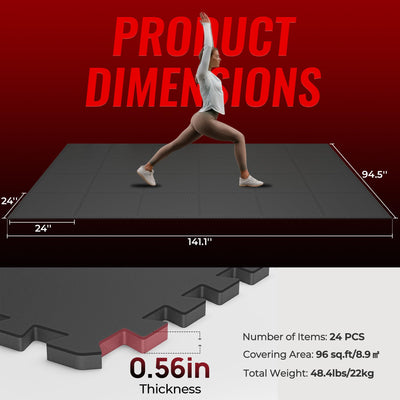 SUPERJARE 0.56'' Thick 12 Pcs 48 Sq Ft Rubber Top Exercise Equipment Mats, High Density EVA Foam Mats with Rubber Top, Interlocking Gym Flooring for Home Gym, Protective Workout Mat, Black/Grey