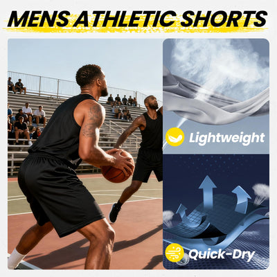 BALENNZ Athletic Shorts for Men with Pockets and Elastic Waistband Quick Dry Activewear