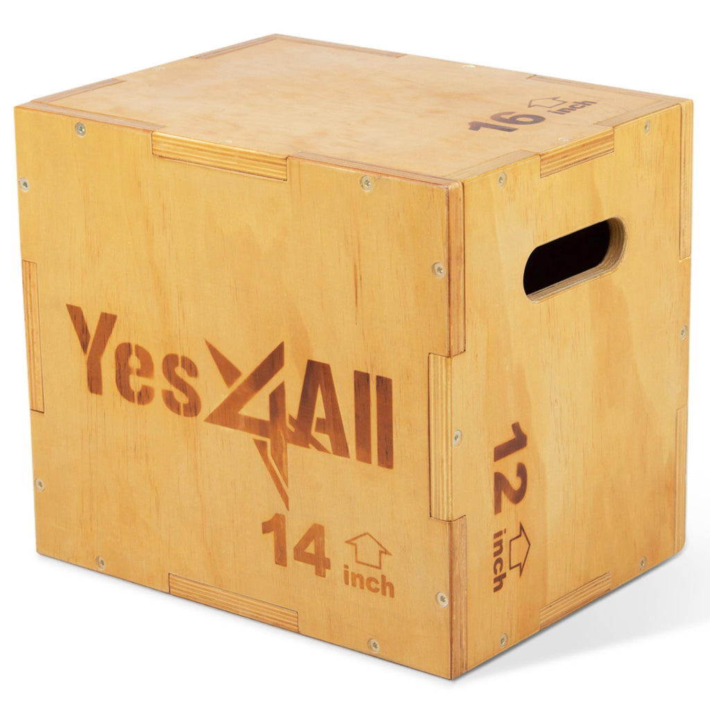Yes4All Plyo Box, 3-in-1 Wooden Box Jumps for Home Gym, 450 lbs Boxes Step Up with Smooth Edges & Wide Built-in Handles for Jumping, Strength Training, Lunges, Squats, Dips
