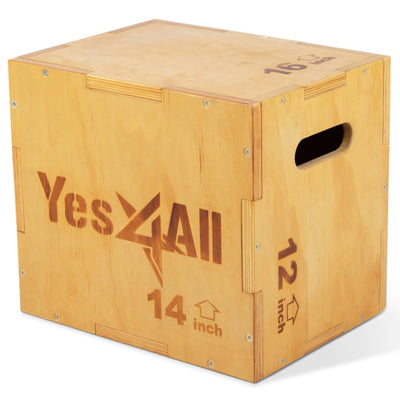 Yes4All Plyo Box, 3-in-1 Wooden Box Jumps for Home Gym, 450 lbs Boxes Step Up with Smooth Edges & Wide Built-in Handles for Jumping, Strength Training, Lunges, Squats, Dips