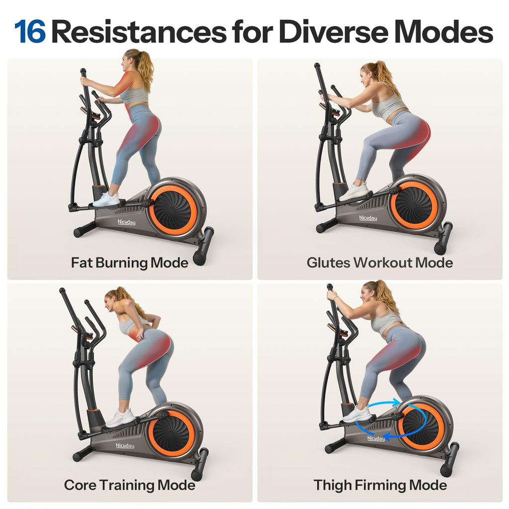 Niceday Elliptical Machine, Elliptical Exercise Machine for Home with Hyper-Quiet Magnetic Driving System, Elliptical Trainer with 15.5IN & 20IN Stride, 16 Resistance Levels, 500LBS Loading Capacity