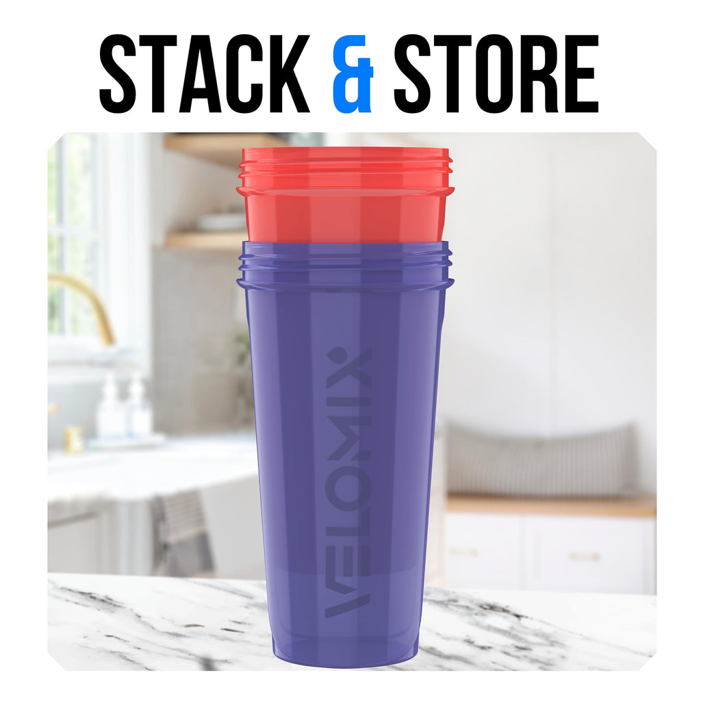 VELOMIX -2 Pack- 28 oz Protein Shaker Bottles for Protein Mixes - 2x Wire Whisk | Leak Proof Shaker Cups for Protein Shakes | Protein Shaker Bottle Pack (Black/Transparent)