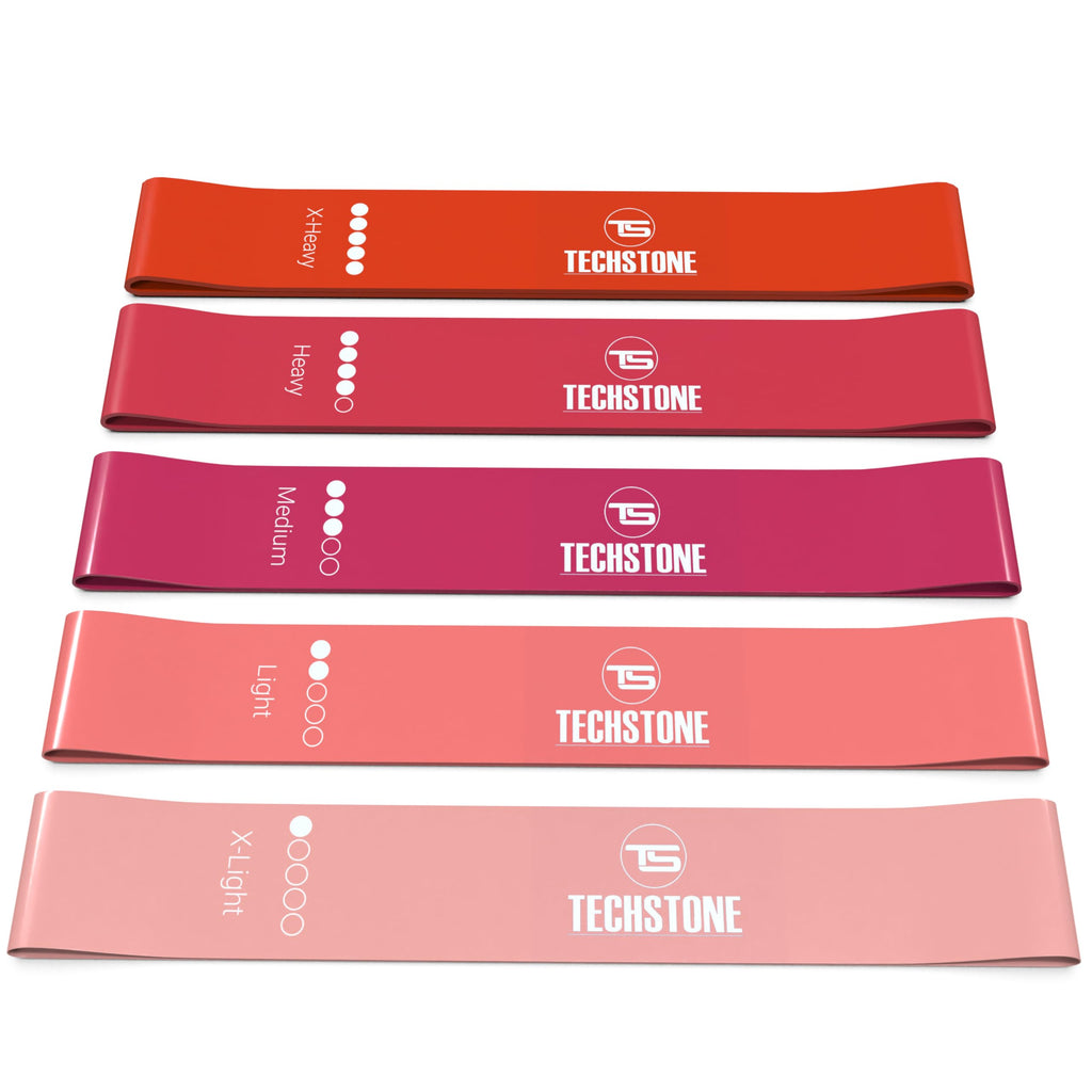 TechStone Resistance Bands Set for Men and Women, Pack of 5 Different Levels Elastic Band for Home Gym Long Exercise Workout – Great Fitness Equipment for Training, Yoga – Free Carrying Bag
