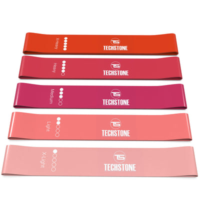 TechStone Resistance Bands Set for Men and Women, Pack of 5 Different Levels Elastic Band for Home Gym Long Exercise Workout – Great Fitness Equipment for Training, Yoga – Free Carrying Bag