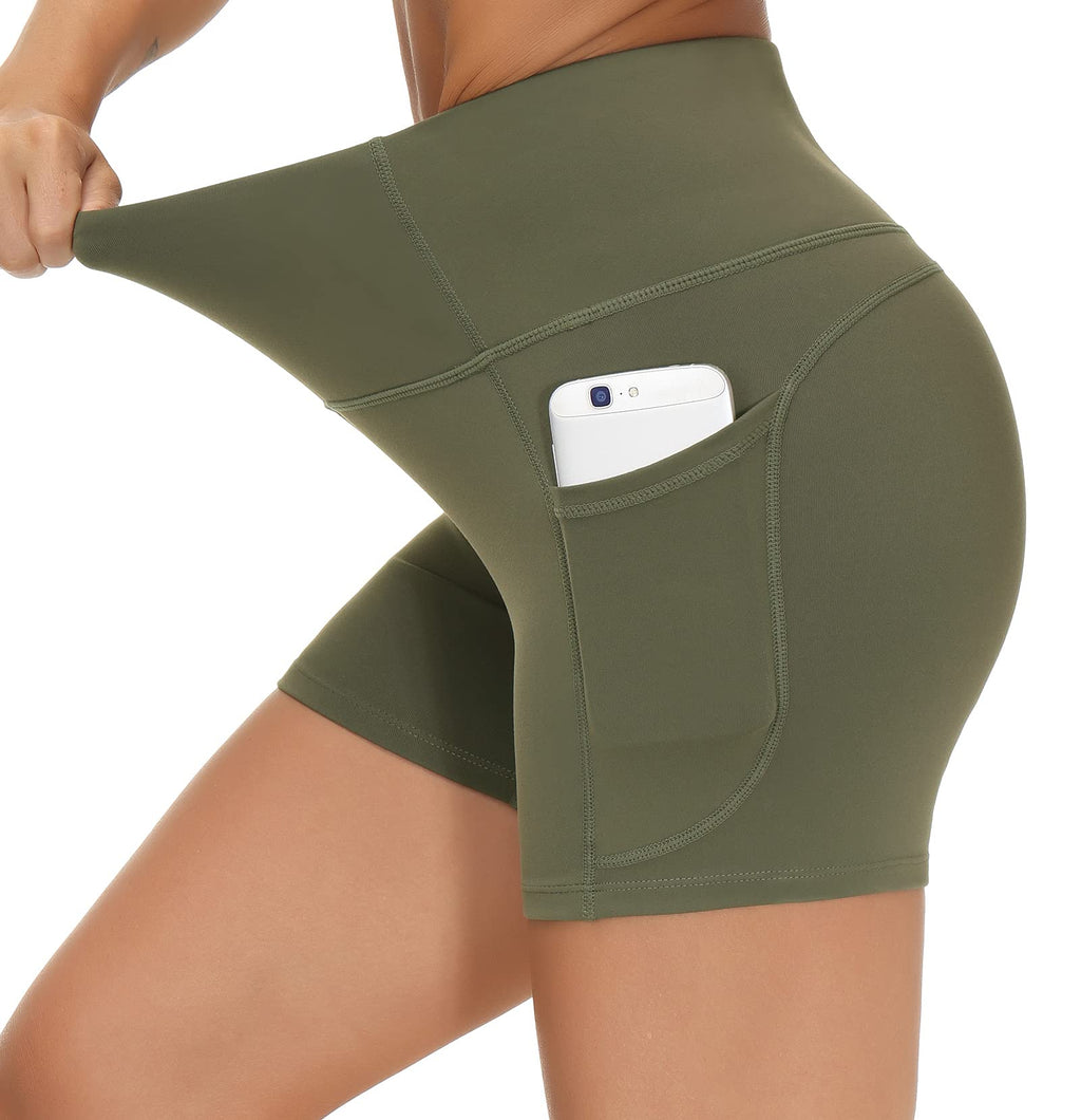 THE GYM PEOPLE High Waist Yoga Shorts for Women's Tummy Control Fitness Athletic Workout Running Shorts with Deep Pockets