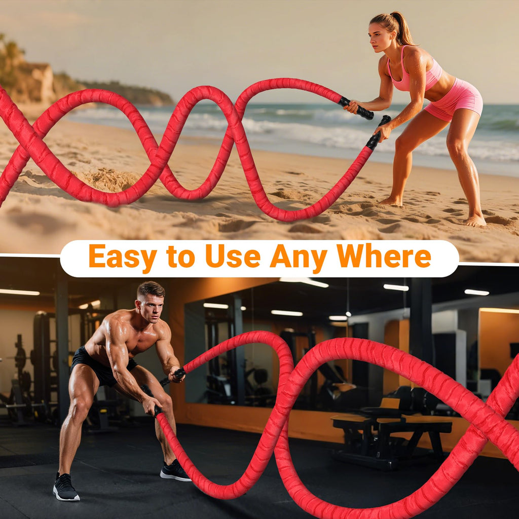 Battle Rope 1/1.26/1.5/2 Inch Diameter,Pink 30FT/40FT/50FT Exercise Workout Ropes for Home Gym Heavy Weighted Training Rope for Working Out