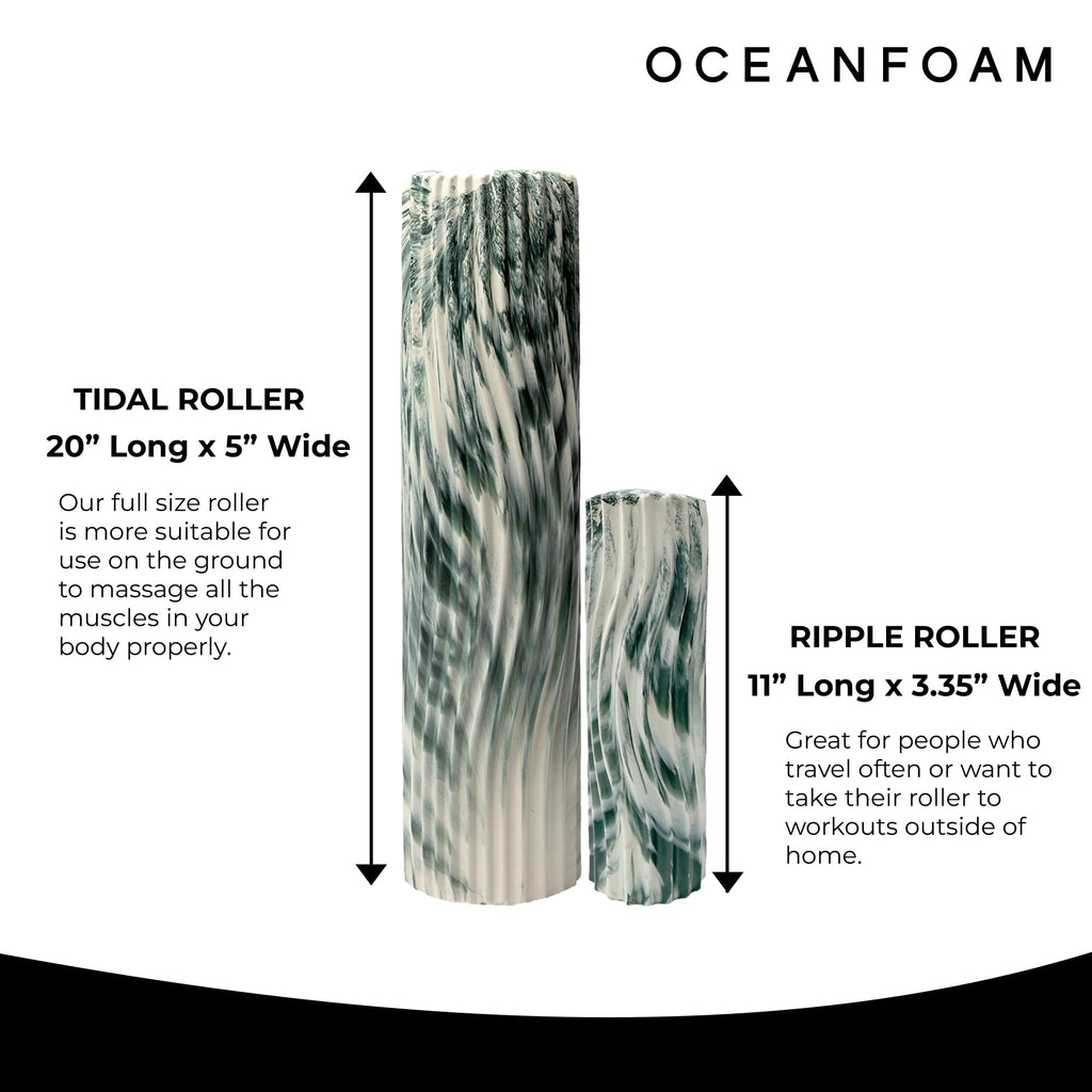 Oceanfoam Tidal Roller - Natural - Muscle Massage Foam Roller for Back Pain & Stretching - Firm and Ergonomic Wide Wave Textured - Yoga, Athletics, & Wellness - Full Size, 20" x 5"