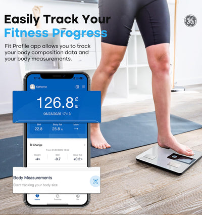 GE Smart Scale for Body Weight BMI Fat Muscle Mass with 14 Body Composition Metrics & All-in-one LCD Display, Digital Bathroom Weight Scales Bluetooth with App, Accurate Weighing Machine 400 lbs