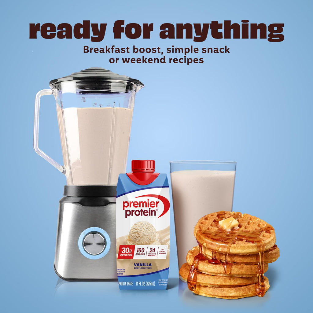 Premier Protein Shake, Vanilla, 30g Protein, 1g Sugar, 24 Vitamins & Minerals to Support Immune Health, 11 fl oz, Pack of 12 (Packaging May Vary)