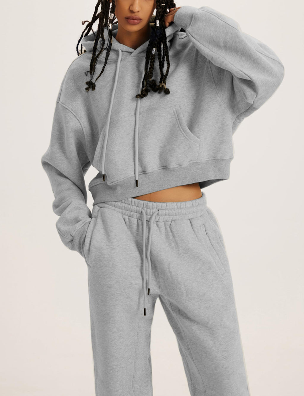 LTSCNRM Women's 2 Piece Airport Outfits Fleece Crop Hoodies Pullover Sweatshirt Sweatsuits Joggers Pants Pockets