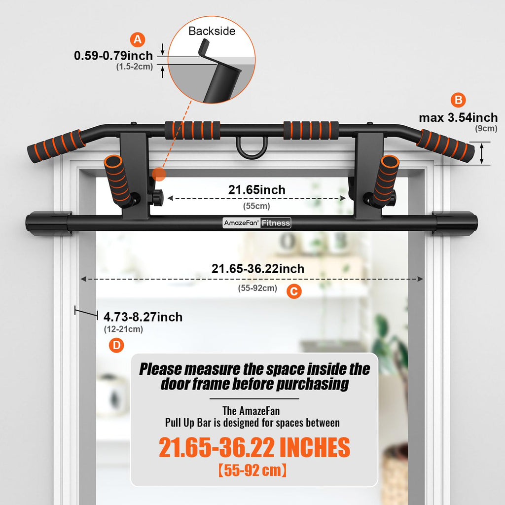 AmazeFan Pull Up Bar Doorway with Ergonomic Grip - Fitness Chin-Up Frame for Home Gym Exercise - Multi-Angle Grip - 2024 Upgrade Smart Hook (Fits Almost All Doors)