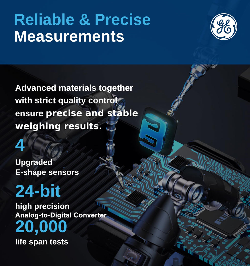 GE Smart Scale for Body Weight BMI Fat Muscle Mass with 14 Body Composition Metrics & All-in-one LCD Display, Digital Bathroom Weight Scales Bluetooth with App, Accurate Weighing Machine 400 lbs