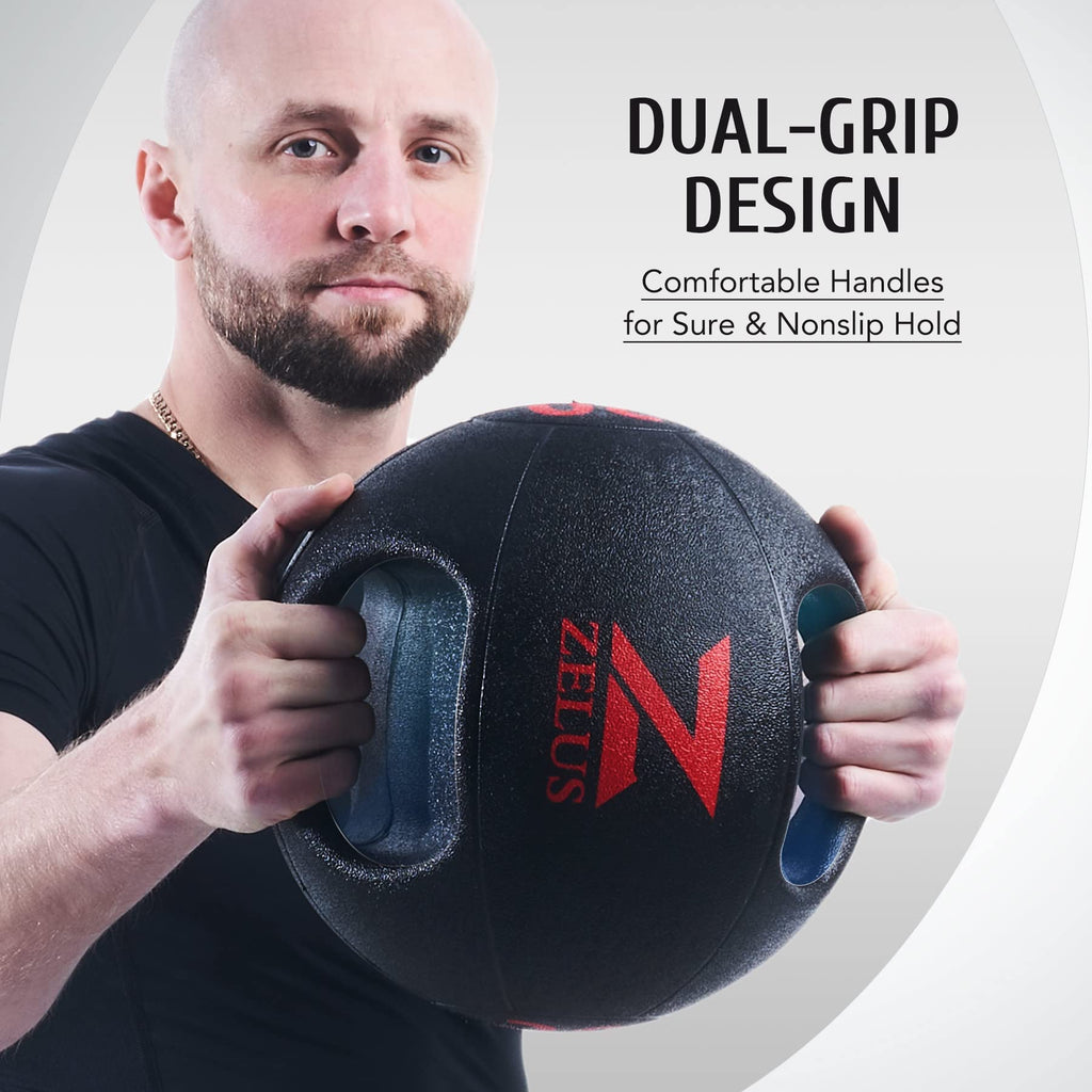 ZELUS Medicine Ball with Dual Grip| 10/20 lbs Exercise Ball |Weight Ball with Handles| Textured Grip Exercise Ball |Strength Training| Core Workouts