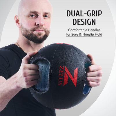 ZELUS Medicine Ball with Dual Grip| 10/20 lbs Exercise Ball |Weight Ball with Handles| Textured Grip Exercise Ball |Strength Training| Core Workouts
