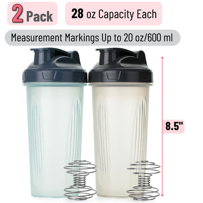 Mr. Pen- Shaker Bottles for Protein Mixes, 28 oz, 2 Pack, Light Blue & Red, Protein Shaker Bottle with Wire Whisk Ball, Blender Bottle