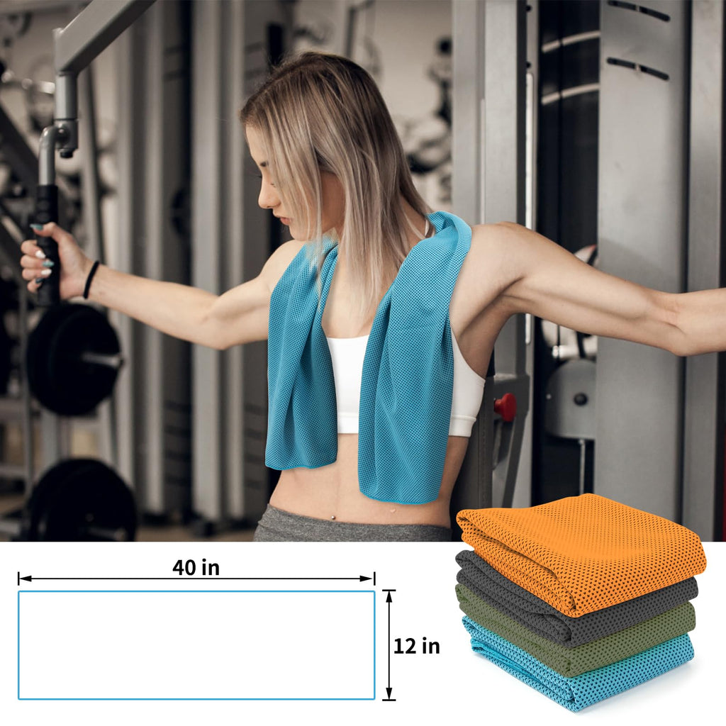 YESLIFE 4 Pack Cooling Towel 40"x12", Gym Towels for Men and Women, Soft Breathable Workout Towels for Yoga, Running, Sport, & More (Blue, Grey, Green, Pink)