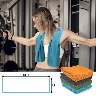 YESLIFE 4 Pack Cooling Towel 40"x12", Gym Towels for Men and Women, Soft Breathable Workout Towels for Yoga, Running, Sport, & More (Blue, Grey, Green, Pink)