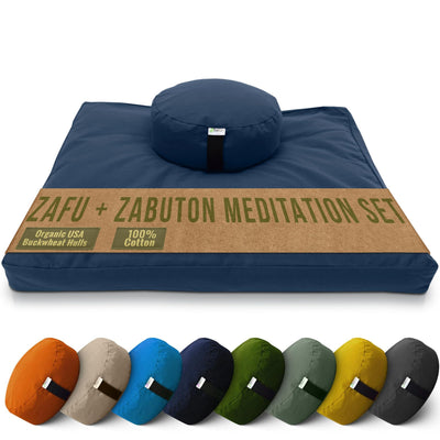 Bean Products Meditation Cushion Mat Set - Zafu Floor Pillow Organic Buckwheat Pillow + Cotton Filled Zabuton Prayer Pad - Meditation Pillow Yoga Knee Pad - Made in USA - 14" Round or 18" Oval