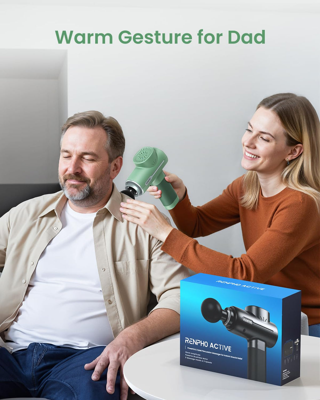 RENPHO Massage Gun Deep Tissue, Christmas Birthday Gifts for Women Men, Portable Percussion Massager for Back and Neck, Handheld Device with Carry Case, Active