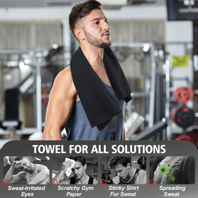 Microfiber Gym Towels for Working Out, Quickly Dry Yoga Towels for Men & Women Tennis, 16 Inch x 27 Inch, 6 Pack, Black