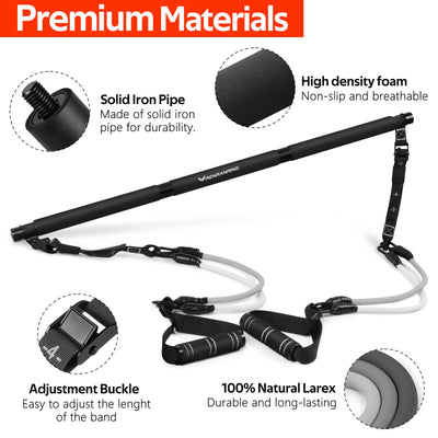 Pilates Bar Kit with Resistance Bands, Multifunctional Pilates Bar for Women & Men with Heavy-Duty Metal Adjustment Buckle, Pilates Home Equipment for Full BodyWorkouts