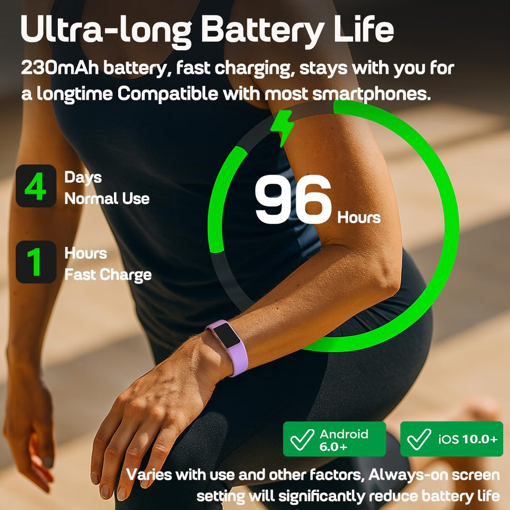 FITVII Slim Fitness Trackers, Fitness Watch with 24/7 Heart Rate, Blood Pressure, Blood Oxygen, Stress Monitor, AMOLED Activity Tracker Step Calorie Counter, IP68 Waterproof Smart Watch for Women Men