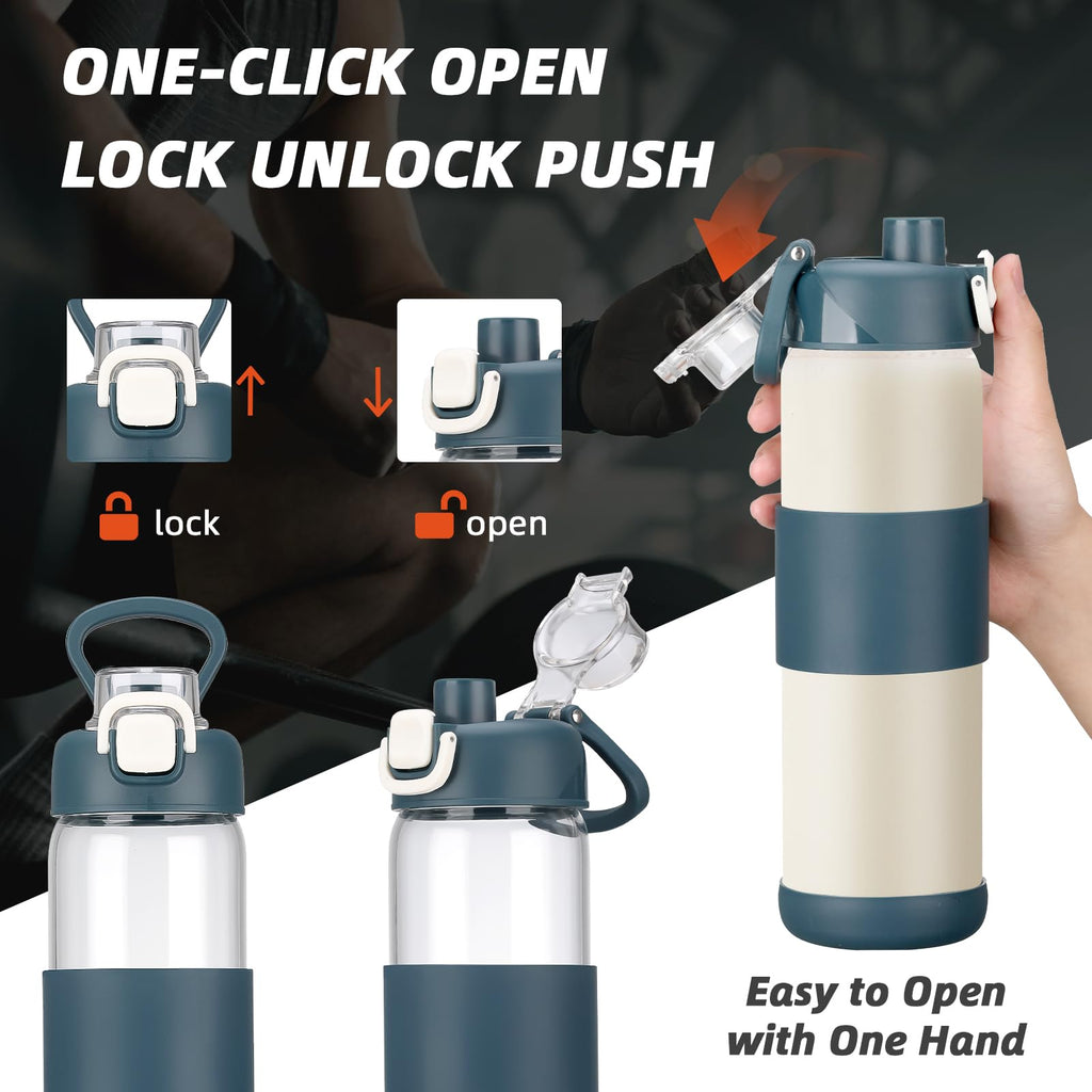 Glass Water Bottle for Protein Mixes 24 oz Protein Shaker Bottles with Whisk Ball Portable Leak Proof Shaker Blender for Fitness BPA Free