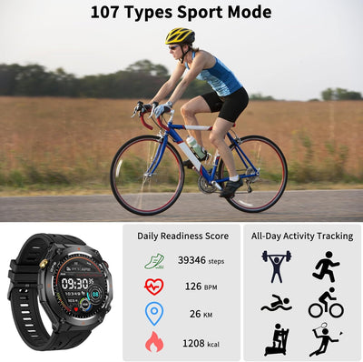 Military Smart Watch with GPS, Pressure/Altitude/Compass, Rugged Smartwatch for Men with 650mAh Extra-Large Battery, Answer/Make Call, 100+ Sports Mode, Metal Body Fitness Tracker for Android iOS