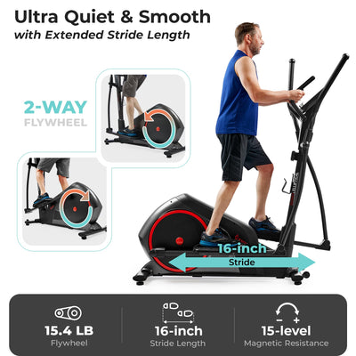 Sunny Health & Fitness Smart Elliptical Full-Body Cross Training Machine w/Extended Stride, Cardio Exercise Trainer for Home, Free SunnyFit App Bluetooth Connection, Optional 12" or 16" Stride Length