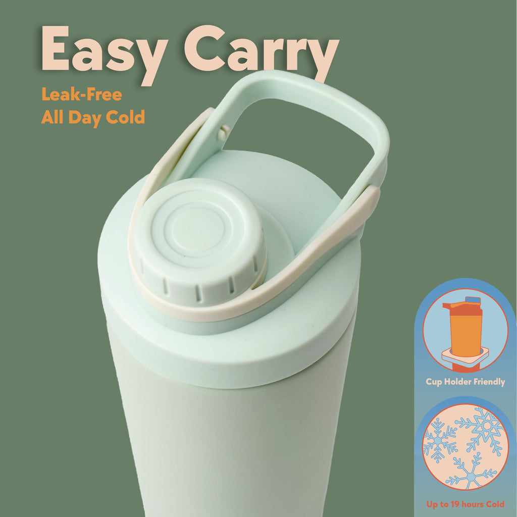 Paradise Shaker Bottle 24 oz, Insulated Stainless Steel Protein Shaker, Dishwasher Safe, with Lid Brush & Protective Boot, Leakproof Twist-Off Chug Cap, Sage Green, Tahoe Mist