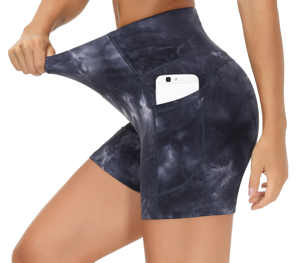 THE GYM PEOPLE High Waist Yoga Shorts for Women's Tummy Control Fitness Athletic Workout Running Shorts with Deep Pockets