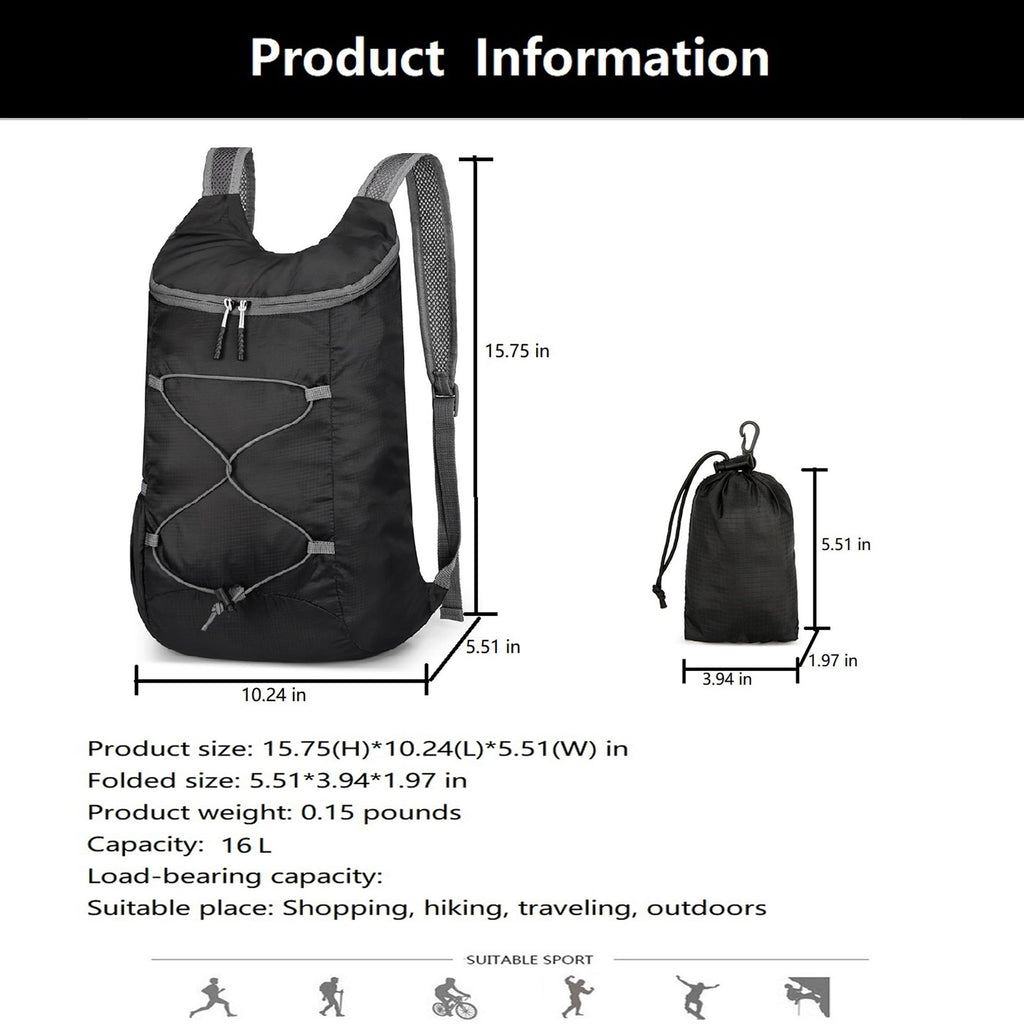 16L Lightweight Foldable Hiking-Backpack Small Packable-Daypack For Travel,Ultralight Water-Resistant Gym Bag Men Women Easy Carry-on (Royal Blue)